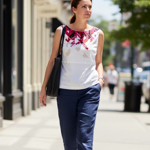 Piazza Sempione White Organic Poplin Bided Top Blouse  NWT size 42/ US 6 - Picture 1 of 9